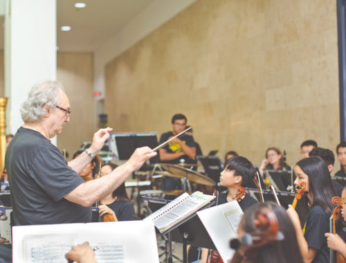 Conductor and kids orchestra