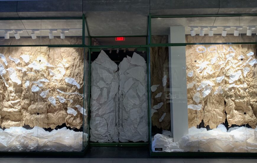 Photo of an art installation featuring paper.